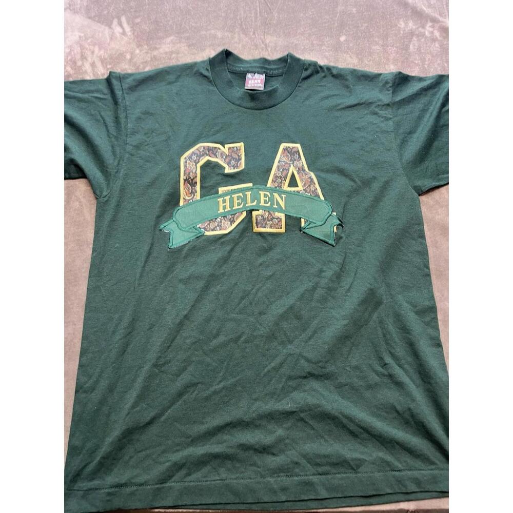VTG 80's Female Green Embroidery Single Stitch T-Shirt Size M Helen GA